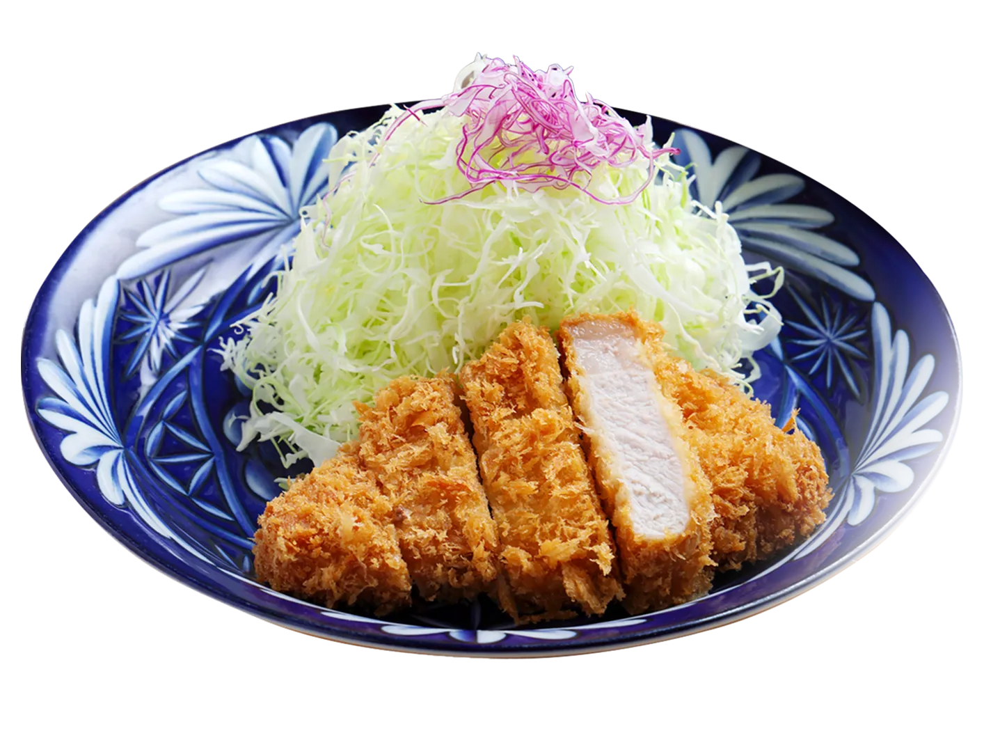 お皿に盛り付けられたとんかつとキャベツ